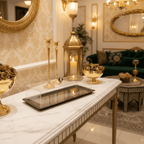 AKDC Large Rectangular Black Metal Serving Tray with Acrylic Cover – Premium Display & Serving Tray 45×18 cm - Al Kabayel Discount CentreAKDC Large Rectangular Black Metal Serving Tray with Acrylic Cover – Premium Display & Serving Tray 45×18 cmServing TraysAKDCAl Kabayel Discount Centre