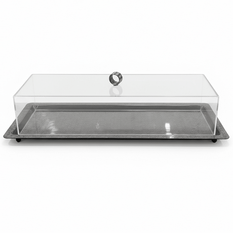 AKDC Large Rectangular Black Metal Serving Tray with Acrylic Cover – Premium Display & Serving Tray 45×18 cm - Al Kabayel Discount CentreAKDC Large Rectangular Black Metal Serving Tray with Acrylic Cover – Premium Display & Serving Tray 45×18 cmServing TraysAKDCAl Kabayel Discount Centre