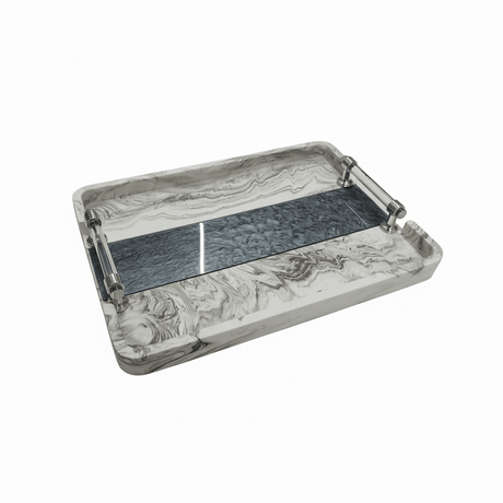 AKDC Large Rectangular Serving Tray – White Plaster of Paris Construction with Silver & Green Accent Design (35 × 25 cm) - Al Kabayel Discount CentreAKDC Large Rectangular Serving Tray – White Plaster of Paris Construction with Silver & Green Accent Design (35 × 25 cm)Serving TraysAKDCAl Kabayel Discount Centre