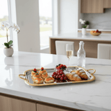 AKDC Large Rectangular Stainless Steel Serving Tray with Decorative Gold Border and Handles, Heavy Duty Food & Drink Serving Tray for Home, Kitchen & Catering – 44 × 35 cm - Al Kabayel Discount CentreAKDC Large Rectangular Stainless Steel Serving Tray with Decorative Gold Border and Handles, Heavy Duty Food & Drink Serving Tray for Home, Kitchen & Catering – 44 × 35 cmServing TraysAKDCAl Kabayel Discount Centre