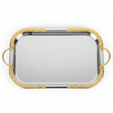AKDC Large Rectangular Stainless Steel Serving Tray with Decorative Gold Border and Handles, Heavy Duty Food & Drink Serving Tray for Home, Kitchen & Catering – 44 × 35 cm - Al Kabayel Discount CentreAKDC Large Rectangular Stainless Steel Serving Tray with Decorative Gold Border and Handles, Heavy Duty Food & Drink Serving Tray for Home, Kitchen & Catering – 44 × 35 cmServing TraysAKDCAl Kabayel Discount Centre