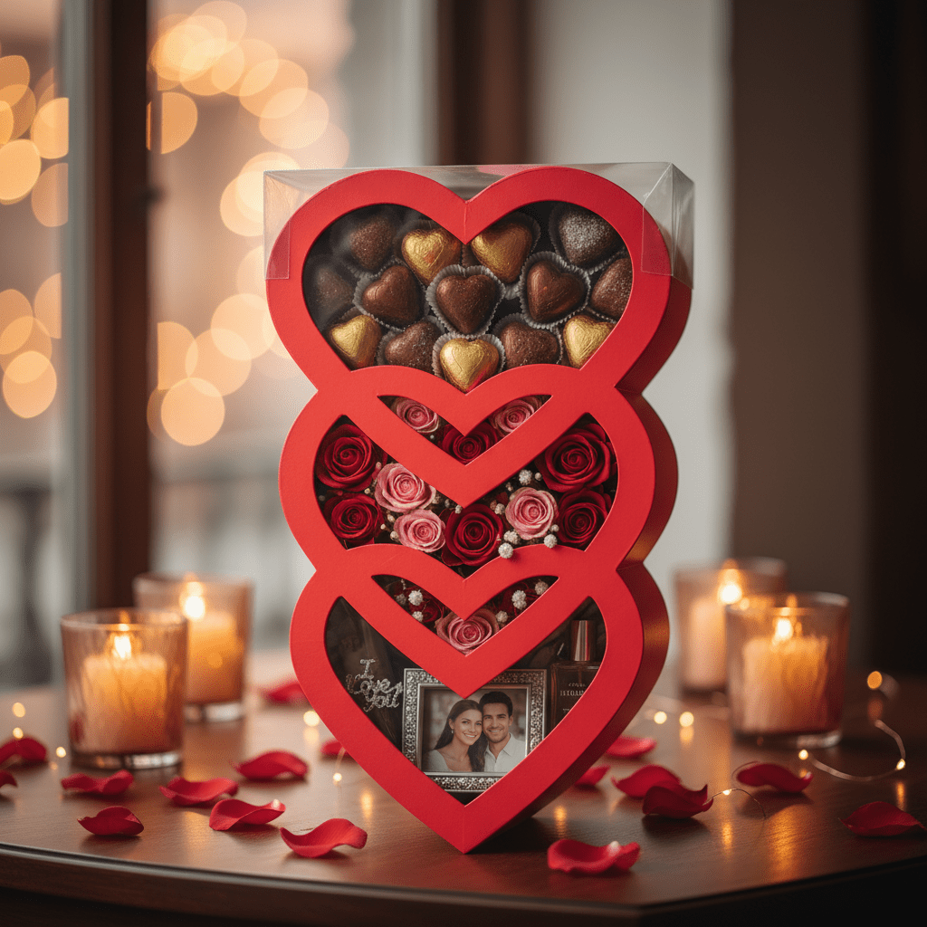 AKDC Large Red Triple Heart - Shaped Cardboard Gift Box with Clear Plastic Cover for Luxury Hampers, Valentine Gifts & Event Packaging – 45×20×10 cm - Al Kabayel Discount CentreAKDC Large Red Triple Heart - Shaped Cardboard Gift Box with Clear Plastic Cover for Luxury Hampers, Valentine Gifts & Event Packaging – 45×20×10 cmPacking & Wrapping SuppliesAKDCAl Kabayel Discount Centre