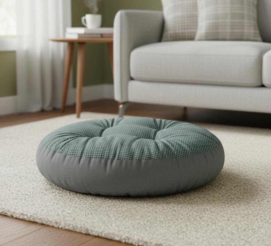 AKDC Large Round Cotton Floor Cushion – White with Grey Plaid Design, Soft Floor Seating Cushion, 55×55×12 cm - Al Kabayel Discount CentreAKDC Large Round Cotton Floor Cushion – White with Grey Plaid Design, Soft Floor Seating Cushion, 55×55×12 cmFloor Pillows & CushionsAKDCAl Kabayel Discount Centre