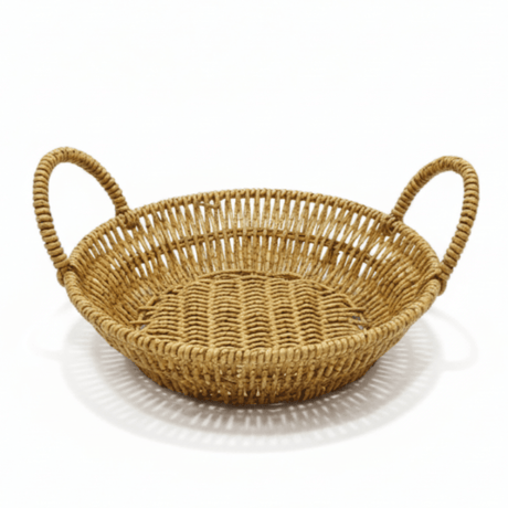 AKDC Large Round Handwoven Rattan Basket with Handle – Natural Brown Finish, Multipurpose Home & Table Organizer, 28 × 7 cm - Al Kabayel Discount CentreAKDC Large Round Handwoven Rattan Basket with Handle – Natural Brown Finish, Multipurpose Home & Table Organizer, 28 × 7 cmRattanAKDCAl Kabayel Discount Centre