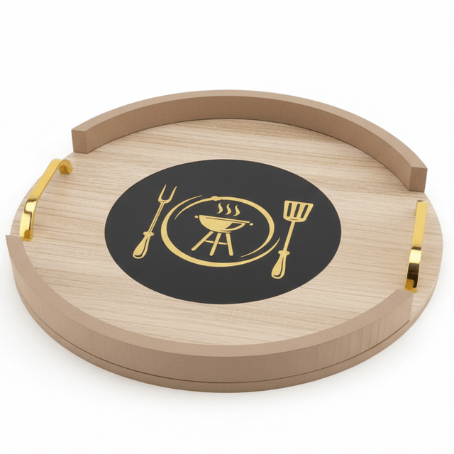 AKDC Large Round Wooden Serving Tray with Metal Handles – Durable Serving Tray for Home & Hospitality 34 cm - Al Kabayel Discount CentreAKDC Large Round Wooden Serving Tray with Metal Handles – Durable Serving Tray for Home & Hospitality 34 cmServing TraysAKDCAl Kabayel Discount Centre