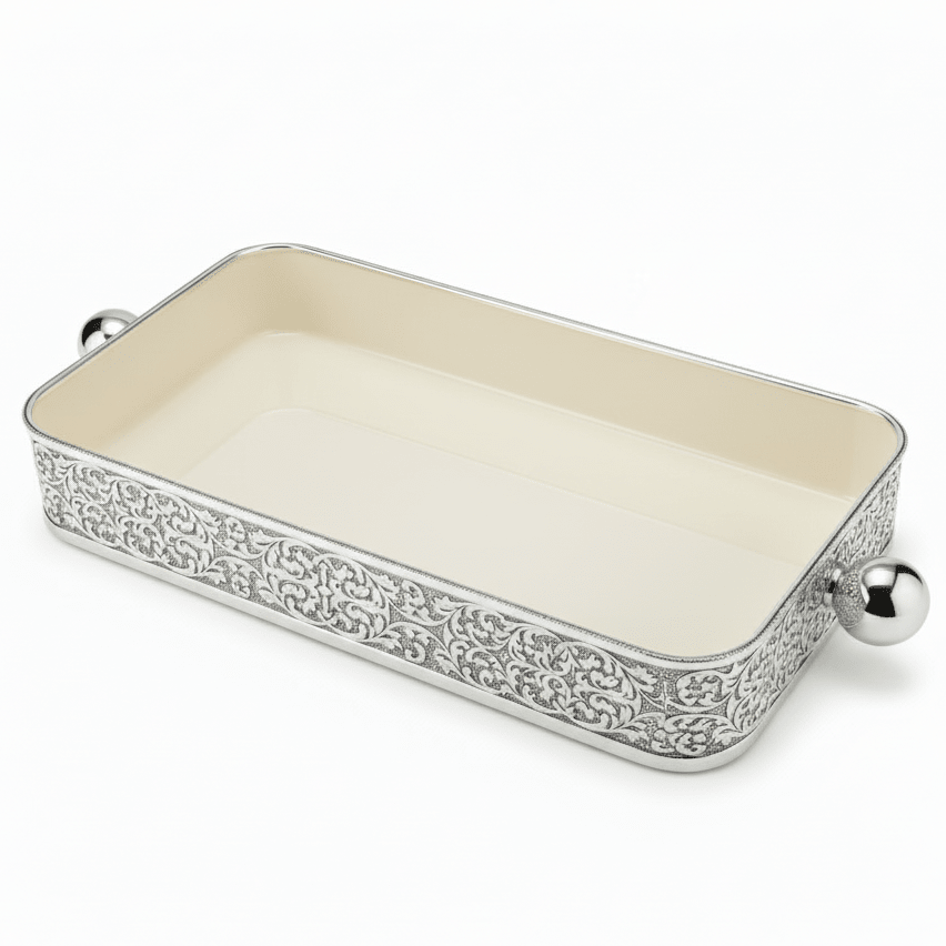 AKDC Large Silver & Cream Rectangular Candy Pot – Premium Decorative Metal Storage for Sweets & Snacks – 30x15 cm - Al Kabayel Discount CentreAKDC Large Silver & Cream Rectangular Candy Pot – Premium Decorative Metal Storage for Sweets & Snacks – 30x15 cmServing TraysAKDCAl Kabayel Discount Centre