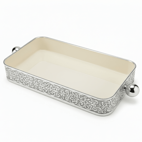 AKDC Large Silver & Cream Rectangular Candy Pot – Premium Decorative Metal Storage for Sweets & Snacks – 30x15 cm - Al Kabayel Discount CentreAKDC Large Silver & Cream Rectangular Candy Pot – Premium Decorative Metal Storage for Sweets & Snacks – 30x15 cmServing TraysAKDCAl Kabayel Discount Centre