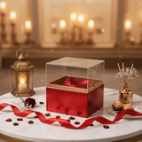 AKDC Large Square Red Cardboard Gift Box with Clear Plastic Lid & Ties for Luxury Gift Hampers, Wedding Gifts & Event Packaging – 18×18×19 cm - Al Kabayel Discount CentreAKDC Large Square Red Cardboard Gift Box with Clear Plastic Lid & Ties for Luxury Gift Hampers, Wedding Gifts & Event Packaging – 18×18×19 cmPacking & Wrapping SuppliesAKDCAl Kabayel Discount Centre