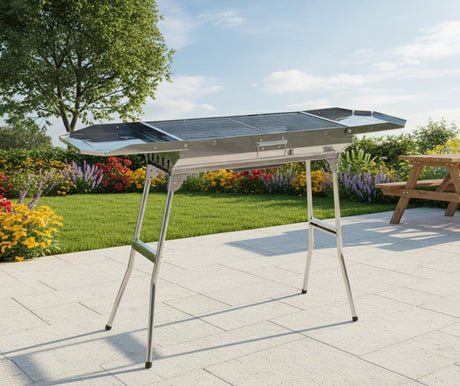 AKDC LARGE STAINLESS STEEL BBQ GRILL WITH LONG STAND – PORTABLE OUTDOOR CHARCOAL BARBECUE GRILL 60x30 CM, HEAVY DUTY 5.0 KG FOR CAMPING, PICNIC, GARDEN & TRAVEL COOKING - Al Kabayel Discount CentreAKDC LARGE STAINLESS STEEL BBQ GRILL WITH LONG STAND – PORTABLE OUTDOOR CHARCOAL BARBECUE GRILL 60x30 CM, HEAVY DUTY 5.0 KG FOR CAMPING, PICNIC, GARDEN & TRAVEL COOKINGCamping & HikingAKDCAl Kabayel Discount Centre
