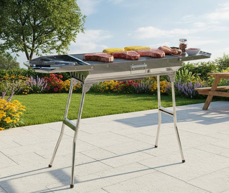 AKDC LARGE STAINLESS STEEL BBQ GRILL WITH LONG STAND – PORTABLE OUTDOOR CHARCOAL BARBECUE GRILL 60x30 CM, HEAVY DUTY 5.0 KG FOR CAMPING, PICNIC, GARDEN & TRAVEL COOKING - Al Kabayel Discount CentreAKDC LARGE STAINLESS STEEL BBQ GRILL WITH LONG STAND – PORTABLE OUTDOOR CHARCOAL BARBECUE GRILL 60x30 CM, HEAVY DUTY 5.0 KG FOR CAMPING, PICNIC, GARDEN & TRAVEL COOKINGCamping & HikingAKDCAl Kabayel Discount Centre