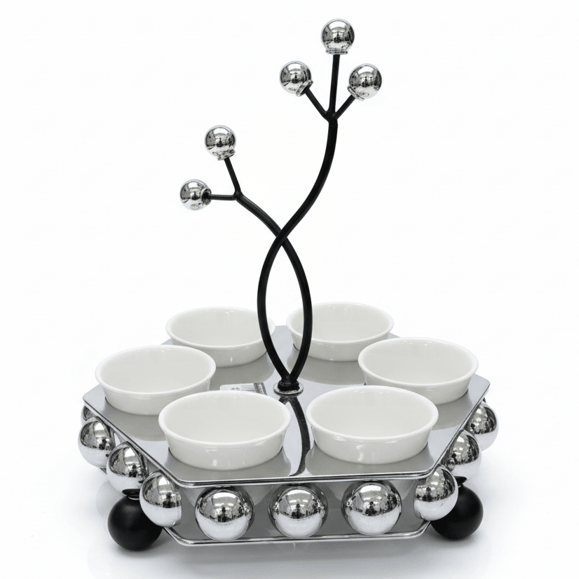 AKDC LuxeCawa Compact 6 - Piece Ceramic Arabic Coffee Cup Set with Elegant Silver Holder 20cm - Al Kabayel Discount CentreAKDC LuxeCawa Compact 6 - Piece Ceramic Arabic Coffee Cup Set with Elegant Silver Holder 20cmTea SetsAKDCAl Kabayel Discount Centre