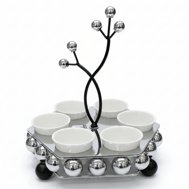AKDC LuxeCawa Compact 6 - Piece Ceramic Arabic Coffee Cup Set with Elegant Silver Holder 20cm - Al Kabayel Discount CentreAKDC LuxeCawa Compact 6 - Piece Ceramic Arabic Coffee Cup Set with Elegant Silver Holder 20cmTea SetsAKDCAl Kabayel Discount Centre
