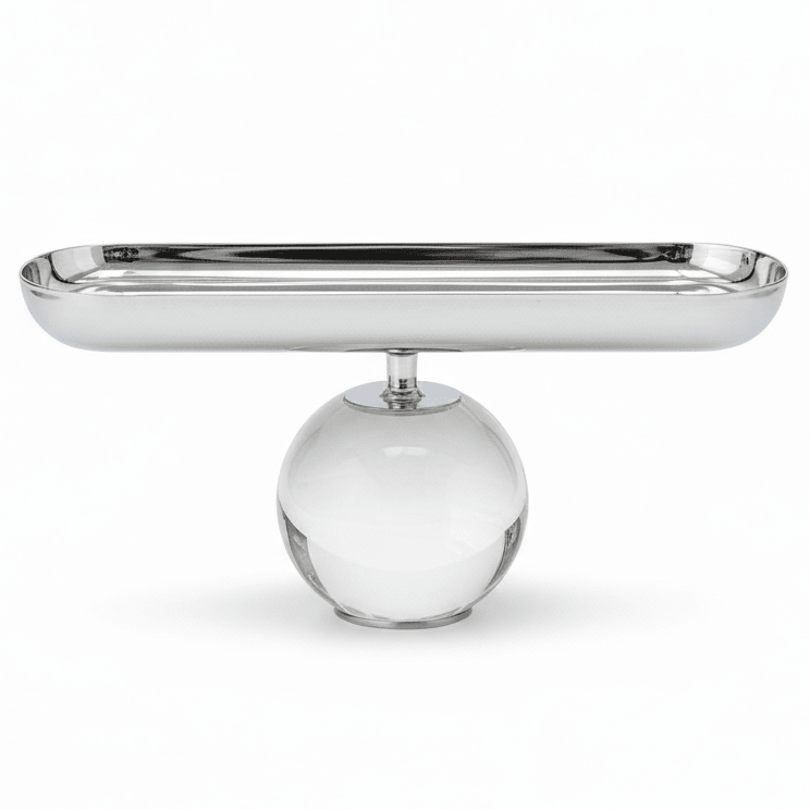 AKDC LuxeServe Silver Metal Oval Dessert Serving Tray with Acrylic Base Elegant Presentation Platter 25×6cm - Al Kabayel Discount CentreAKDC LuxeServe Silver Metal Oval Dessert Serving Tray with Acrylic Base Elegant Presentation Platter 25×6cmServing TraysAKDCAl Kabayel Discount Centre