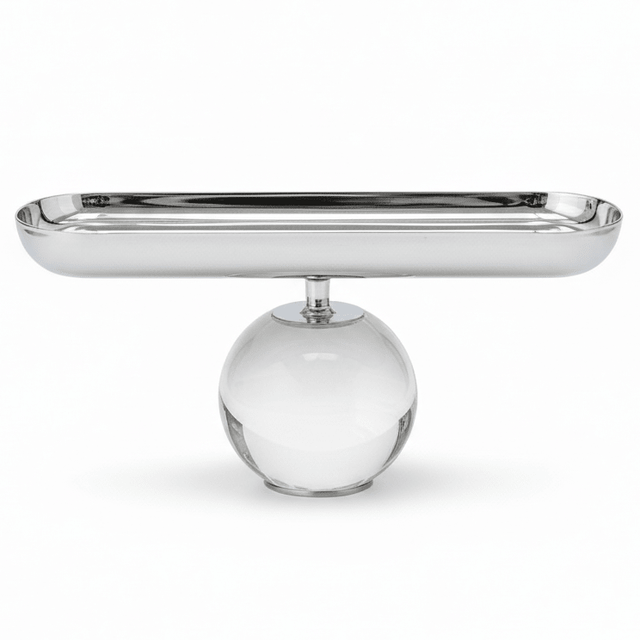 AKDC LuxeServe Silver Metal Oval Dessert Serving Tray with Acrylic Base Elegant Presentation Platter 25×6cm - Al Kabayel Discount CentreAKDC LuxeServe Silver Metal Oval Dessert Serving Tray with Acrylic Base Elegant Presentation Platter 25×6cmServing TraysAKDCAl Kabayel Discount Centre