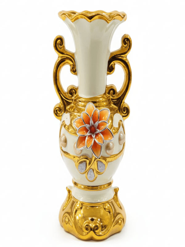 AKDC Luxury Ceramic Flower Vase – Elegant White with Gold Finish and Floral Embellishment, 25.5 cm - Al Kabayel Discount CentreAKDC Luxury Ceramic Flower Vase – Elegant White with Gold Finish and Floral Embellishment, 25.5 cmFlower/Plant PotsAKDCAl Kabayel Discount Centre