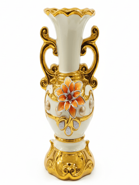 AKDC Luxury Ceramic Flower Vase – Elegant White with Gold Finish and Floral Embellishment, 25.5 cm - Al Kabayel Discount CentreAKDC Luxury Ceramic Flower Vase – Elegant White with Gold Finish and Floral Embellishment, 25.5 cmFlower/Plant PotsAKDCAl Kabayel Discount Centre