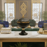 AKDC Luxury Decorative Metal Candy Jar with Lid – Premium Black Body with Elegant Gold Accents for Home Décor, Table Display and Gift Use, Size 25 × 15 cm - Al Kabayel Discount CentreAKDC Luxury Decorative Metal Candy Jar with Lid – Premium Black Body with Elegant Gold Accents for Home Décor, Table Display and Gift Use, Size 25 × 15 cmJars & Food SaversAKDCAl Kabayel Discount Centre