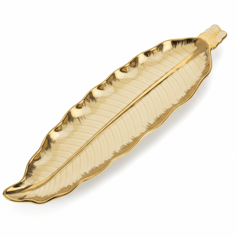 AKDC Luxury Gold & Cream Ceramic Leaf Serving Plate 40×10 cm Decorative Dining & Table Display Platter - Al Kabayel Discount CentreAKDC Luxury Gold & Cream Ceramic Leaf Serving Plate 40×10 cm Decorative Dining & Table Display PlatterServing TraysAKDCAl Kabayel Discount Centre