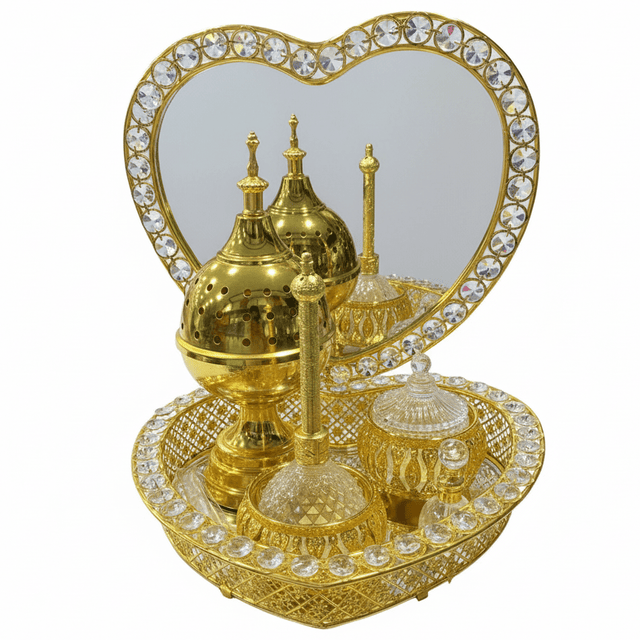 AKDC Luxury Heart - Shaped Gold & Crystal Arabic Incense Set | Premium Bakhoor Burner Gift Set | 30cm - Al Kabayel Discount CentreAKDC Luxury Heart - Shaped Gold & Crystal Arabic Incense Set | Premium Bakhoor Burner Gift Set | 30cmIncense BurnerAKDCAl Kabayel Discount Centre