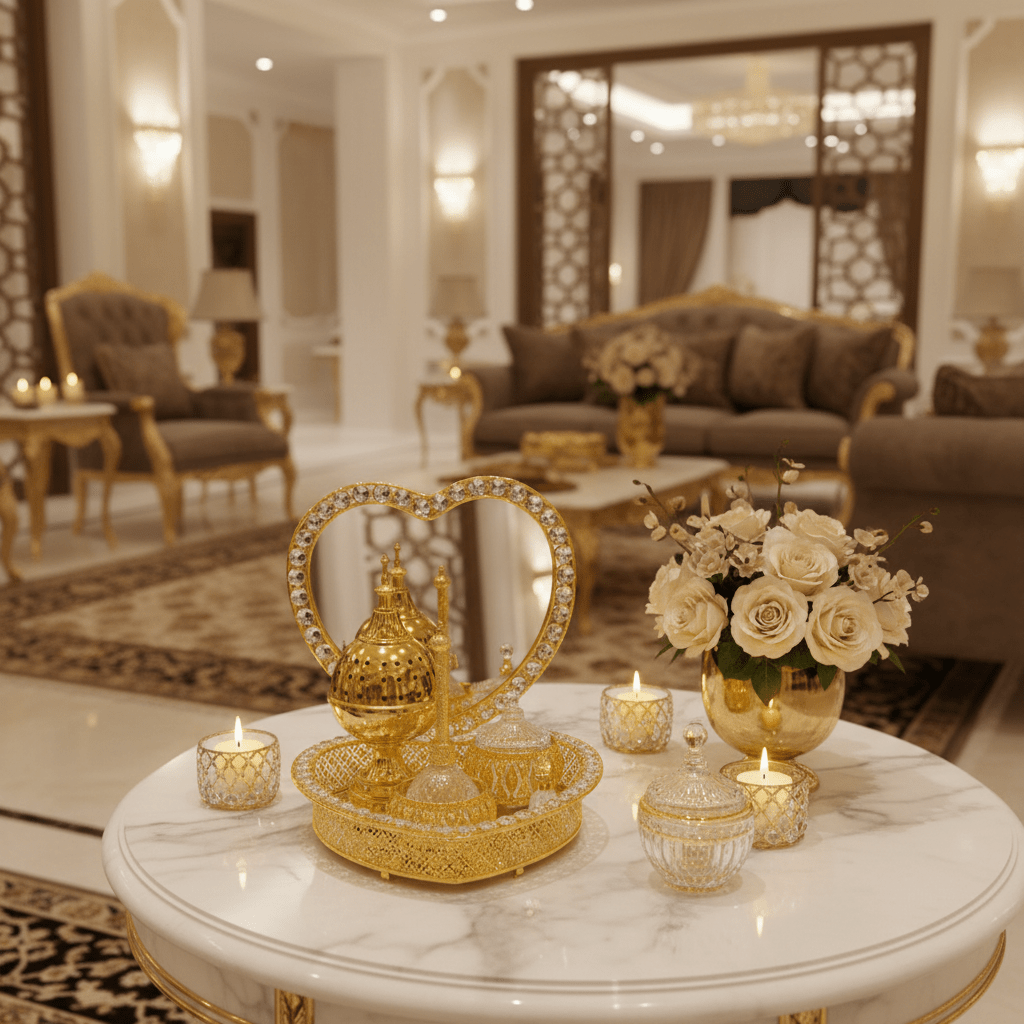 AKDC Luxury Heart - Shaped Gold & Crystal Arabic Incense Set | Premium Bakhoor Burner Gift Set | 30cm - Al Kabayel Discount CentreAKDC Luxury Heart - Shaped Gold & Crystal Arabic Incense Set | Premium Bakhoor Burner Gift Set | 30cmIncense BurnerAKDCAl Kabayel Discount Centre