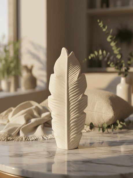 AKDC Luxury Leaf - Style Ceramic Flower Vase – Elegant White Decorative Design for Modern Interiors, 25 × 14 cm - Al Kabayel Discount CentreAKDC Luxury Leaf - Style Ceramic Flower Vase – Elegant White Decorative Design for Modern Interiors, 25 × 14 cmFlower/Plant PotsAKDCAl Kabayel Discount Centre