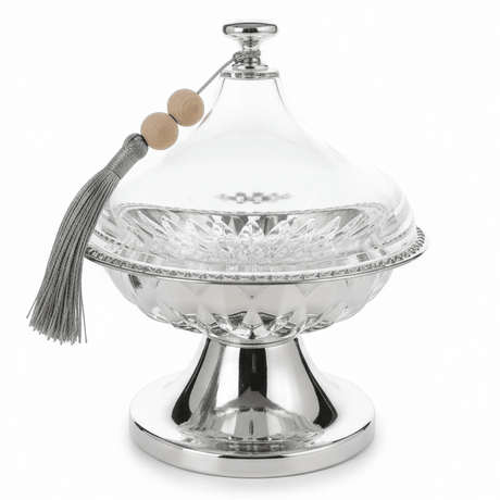 AKDC Luxury Metal Candy Bowl with Acrylic Lid – Premium Silver Finish, Decorative Storage for Sweets & Dry Fruits, 19 × 15 cm - Al Kabayel Discount CentreAKDC Luxury Metal Candy Bowl with Acrylic Lid – Premium Silver Finish, Decorative Storage for Sweets & Dry Fruits, 19 × 15 cmJars & Food SaversAKDCAl Kabayel Discount Centre