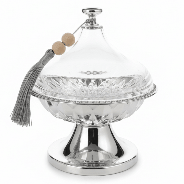 AKDC Luxury Metal Candy Bowl with Acrylic Lid – Premium Silver Finish, Decorative Storage for Sweets & Dry Fruits, 19 × 15 cm - Al Kabayel Discount CentreAKDC Luxury Metal Candy Bowl with Acrylic Lid – Premium Silver Finish, Decorative Storage for Sweets & Dry Fruits, 19 × 15 cmJars & Food SaversAKDCAl Kabayel Discount Centre