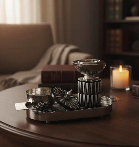 AKDC Luxury Metal & Wooden Incense Burner with Container & Tray 35x16 cm – Silver, Brown & White Dual - Tone Aromatherapy Set - Al Kabayel Discount CentreAKDC Luxury Metal & Wooden Incense Burner with Container & Tray 35x16 cm – Silver, Brown & White Dual - Tone Aromatherapy SetWooden Incense BurnerAKDCAl Kabayel Discount Centre