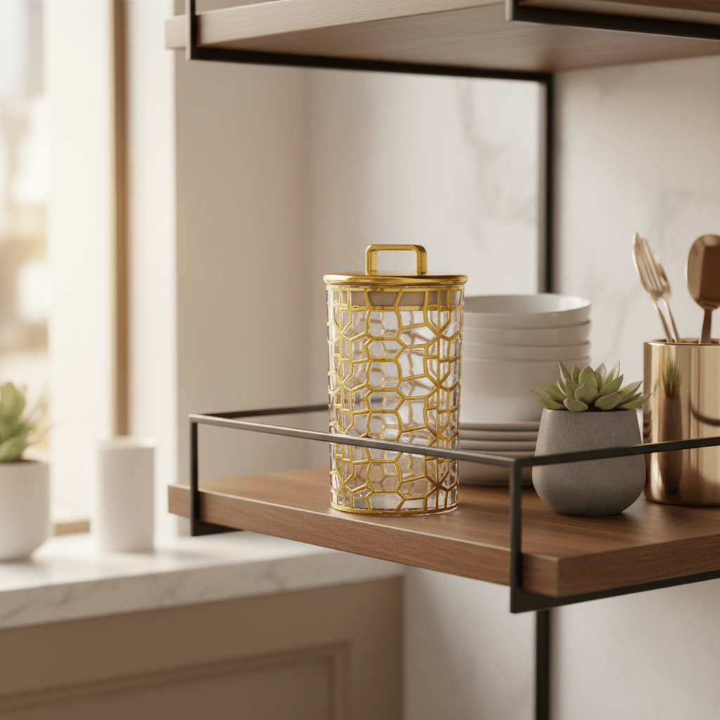 AKDC Luxury Round Airtight Acrylic Storage Canister with Transparent Body & Elegant Golden Design Lid – Kitchen Storage Jar, 1000 ml - Al Kabayel Discount CentreAKDC Luxury Round Airtight Acrylic Storage Canister with Transparent Body & Elegant Golden Design Lid – Kitchen Storage Jar, 1000 mlJars & Food SaversAKDCAl Kabayel Discount Centre