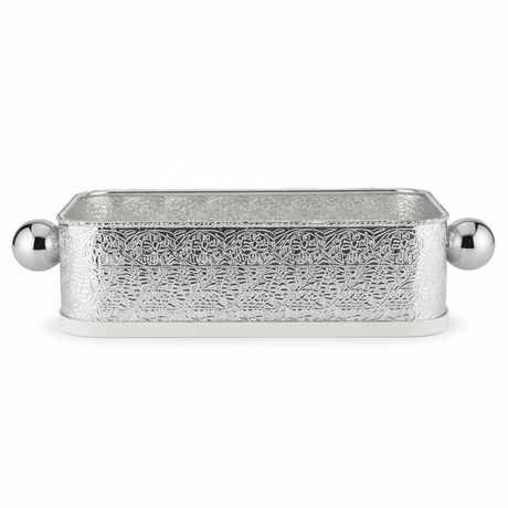 AKDC Luxury Silver & Cream Rectangular Metal Candy Serving Pot – Elegant Decorative Storage Container for Sweets Dates & Chocolates – Premium Table Centerpiece – 21x16 cm - Al Kabayel Discount CentreAKDC Luxury Silver & Cream Rectangular Metal Candy Serving Pot – Elegant Decorative Storage Container for Sweets Dates & Chocolates – Premium Table Centerpiece – 21x16 cmServing TraysAKDCAl Kabayel Discount Centre