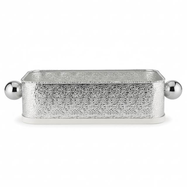 AKDC Luxury Silver & Cream Rectangular Metal Candy Serving Pot – Elegant Decorative Storage Container for Sweets Dates & Chocolates – Premium Table Centerpiece – 21x16 cm - Al Kabayel Discount CentreAKDC Luxury Silver & Cream Rectangular Metal Candy Serving Pot – Elegant Decorative Storage Container for Sweets Dates & Chocolates – Premium Table Centerpiece – 21x16 cmServing TraysAKDCAl Kabayel Discount Centre