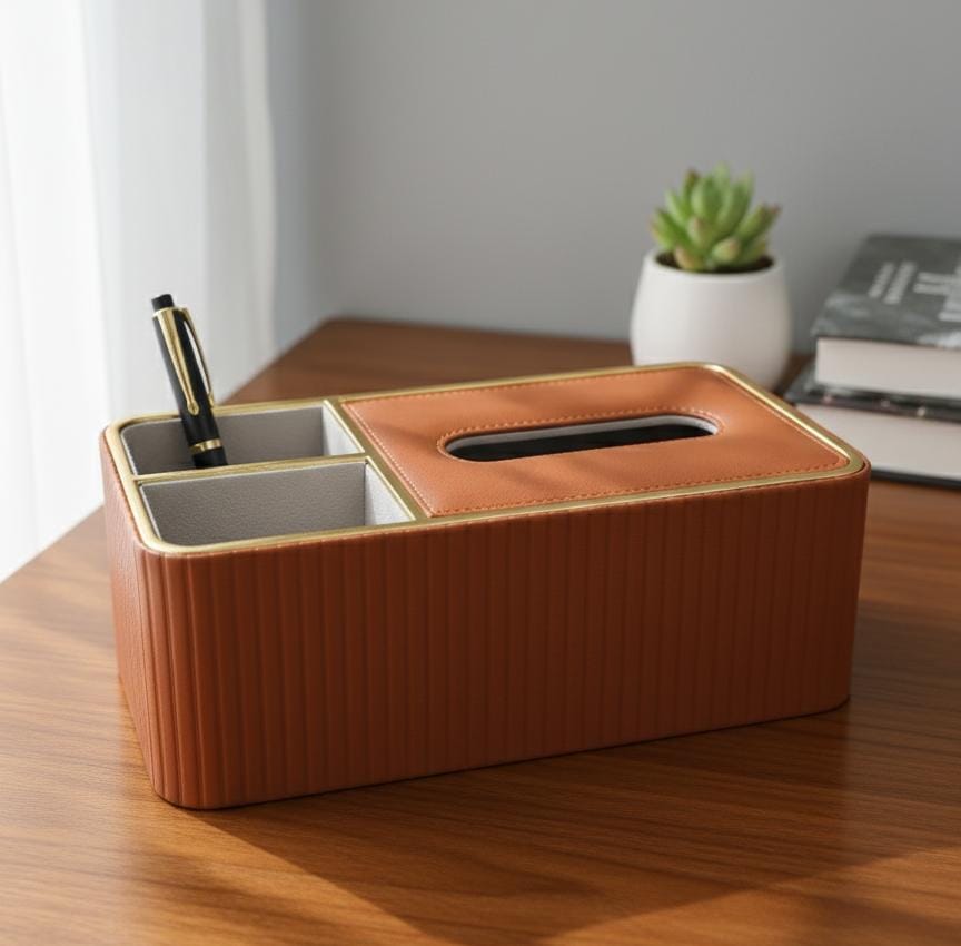 AKDC Luxury Tissue Box with Elegant Orange Leather Finish, Premium Gold Rim, and Modern Decorative Design for Home & Office - Al Kabayel Discount CentreAKDC Luxury Tissue Box with Elegant Orange Leather Finish, Premium Gold Rim, and Modern Decorative Design for Home & OfficeHome Décor AccentsAKDCAl Kabayel Discount Centre