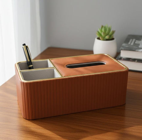 AKDC Luxury Tissue Box with Elegant Orange Leather Finish, Premium Gold Rim, and Modern Decorative Design for Home & Office - Al Kabayel Discount CentreAKDC Luxury Tissue Box with Elegant Orange Leather Finish, Premium Gold Rim, and Modern Decorative Design for Home & OfficeHome Décor AccentsAKDCAl Kabayel Discount Centre