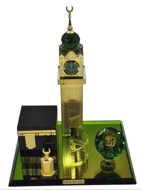 AKDC Makkah Clock Tower With Kaaba Crystal Glass Showpiece Office Décor Gifts and Collectible Home - 20cmX25cm - Green&Gold - Al Kabayel Discount CentreAKDC Makkah Clock Tower With Kaaba Crystal Glass Showpiece Office Décor Gifts and Collectible Home - 20cmX25cm - Green&GoldHome Décor AccentsAKDCAl Kabayel Discount Centre