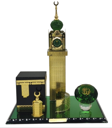 AKDC Makkah Clock Tower With Kaaba Crystal Glass Showpiece Office Décor Gifts and Collectible Home - 20cmX25cm - Green&Gold - Al Kabayel Discount CentreAKDC Makkah Clock Tower With Kaaba Crystal Glass Showpiece Office Décor Gifts and Collectible Home - 20cmX25cm - Green&GoldHome Décor AccentsAKDCAl Kabayel Discount Centre