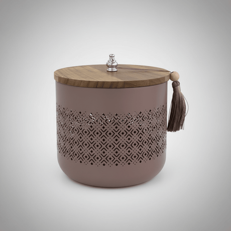AKDC Mauve Taupe Metal Candy Storage Jar with Wooden Lid – Decorative Kitchen & Dining Organizer – 18 × 17 cm - Al Kabayel Discount CentreAKDC Mauve Taupe Metal Candy Storage Jar with Wooden Lid – Decorative Kitchen & Dining Organizer – 18 × 17 cmJars & Food SaversAKDCAl Kabayel Discount Centre