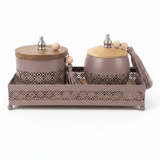 AKDC Mauve Taupe Metal & Wooden Rectangular Serving Tray with 2 Candy Bowls – Elegant Hosting & Snack Serving Set – 26 × 12 cm - Al Kabayel Discount CentreAKDC Mauve Taupe Metal & Wooden Rectangular Serving Tray with 2 Candy Bowls – Elegant Hosting & Snack Serving Set – 26 × 12 cmServing TraysAKDCAl Kabayel Discount Centre