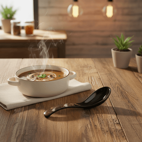 AKDC Melamine Soup Spoon in Dark Brown with Black Accent, Durable Serving Spoon – 14 cm - Al Kabayel Discount CentreAKDC Melamine Soup Spoon in Dark Brown with Black Accent, Durable Serving Spoon – 14 cmSpatulas And SpoonsAKDCAl Kabayel Discount Centre