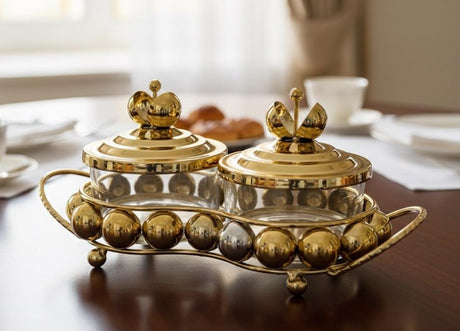 AKDC Metal and Glass 2pcs Candy Bowl Set 25.5cm*11cm*12cm, Gold - Al Kabayel Discount CentreAKDC Metal and Glass 2pcs Candy Bowl Set 25.5cm*11cm*12cm, GoldCandy ServersAKDCAl Kabayel Discount Centre