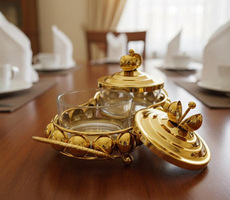 AKDC Metal and Glass 2pcs Candy Bowl Set 25.5cm*11cm*12cm, Gold - Al Kabayel Discount CentreAKDC Metal and Glass 2pcs Candy Bowl Set 25.5cm*11cm*12cm, GoldCandy ServersAKDCAl Kabayel Discount Centre