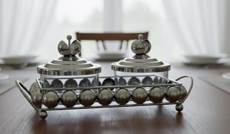 AKDC Metal and Glass 2pcs Candy Bowl Set 25.5cm*11cm*12cm, Silver - Al Kabayel Discount CentreAKDC Metal and Glass 2pcs Candy Bowl Set 25.5cm*11cm*12cm, SilverCandy ServersAKDCAl Kabayel Discount Centre