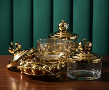 AKDC Metal and Glass 3pcs Candy Bowl Set 37cm*10cm*11.5cm, Gold - Al Kabayel Discount CentreAKDC Metal and Glass 3pcs Candy Bowl Set 37cm*10cm*11.5cm, GoldCandy ServersAKDCAl Kabayel Discount Centre