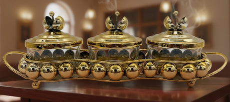 AKDC Metal and Glass 3pcs Candy Bowl Set 37cm*10cm*11.5cm, Gold - Al Kabayel Discount CentreAKDC Metal and Glass 3pcs Candy Bowl Set 37cm*10cm*11.5cm, GoldCandy ServersAKDCAl Kabayel Discount Centre