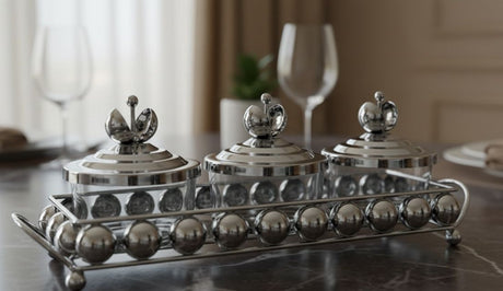 AKDC Metal and Glass 3pcs Candy Bowl Set 37cm*10cm*11.5cm, Silver - Al Kabayel Discount CentreAKDC Metal and Glass 3pcs Candy Bowl Set 37cm*10cm*11.5cm, SilverCandy ServersAKDCAl Kabayel Discount Centre
