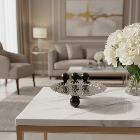 AKDC metal ball footed candy tray decorative serving platter stylish table display 18cm - Al Kabayel Discount CentreAKDC metal ball footed candy tray decorative serving platter stylish table display 18cmServing TraysAKDCAl Kabayel Discount Centre