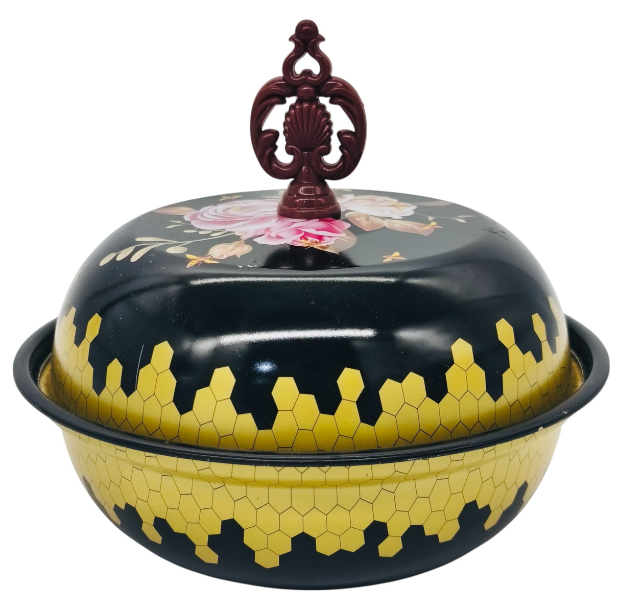 AKDC Metal Bowl with Lid 16cm, Black/Multicolour - Al Kabayel Discount CentreAKDC Metal Bowl with Lid 16cm, Black/MulticolourBowlsAKDCAl Kabayel Discount Centre