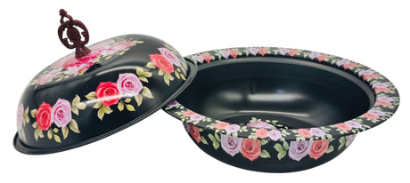 AKDC Metal Bowl with Lid 24cm, Black/Multicolour - Al Kabayel Discount CentreAKDC Metal Bowl with Lid 24cm, Black/MulticolourBowlsAKDCAl Kabayel Discount Centre