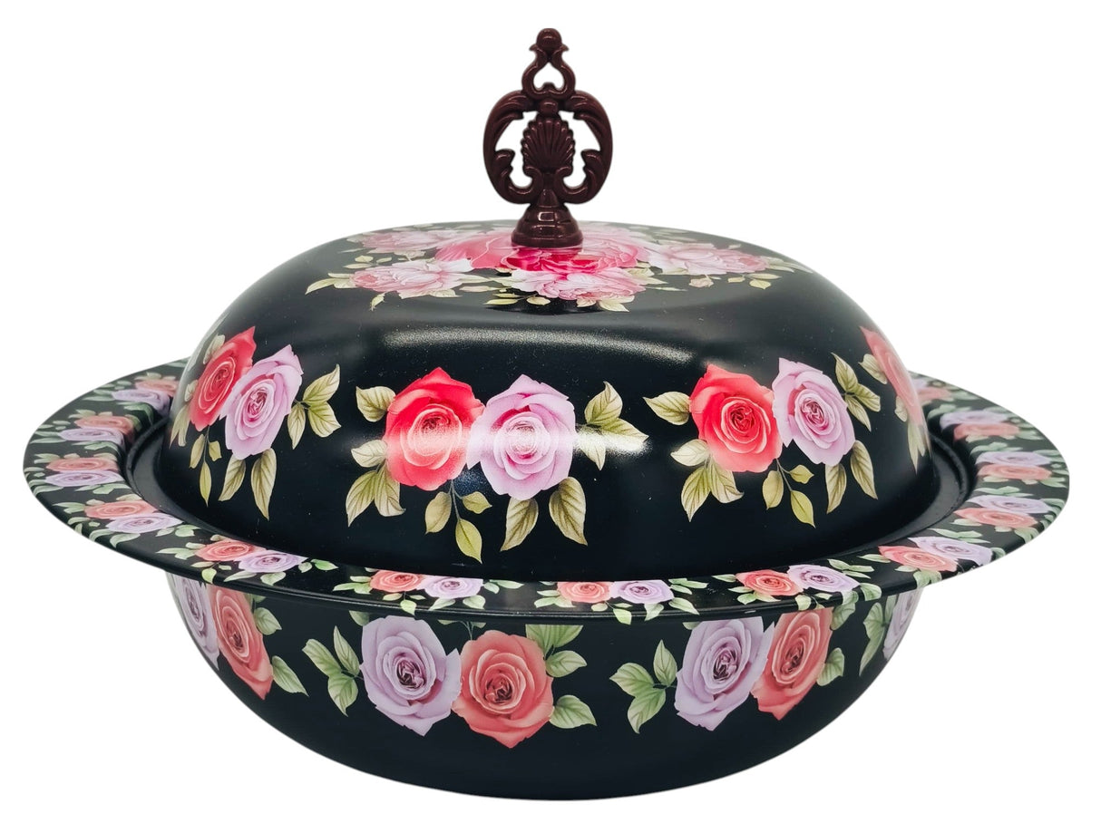 AKDC Metal Bowl with Lid 24cm, Black/Multicolour - Al Kabayel Discount CentreAKDC Metal Bowl with Lid 24cm, Black/MulticolourBowlsAKDCAl Kabayel Discount Centre
