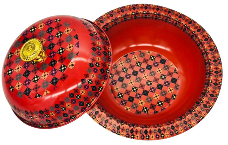 AKDC Metal Bowl with Lid 25cm, Red/Multicolour - Al Kabayel Discount CentreAKDC Metal Bowl with Lid 25cm, Red/MulticolourBowlsAKDCAl Kabayel Discount Centre
