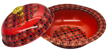 AKDC Metal Bowl with Lid 25cm, Red/Multicolour - Al Kabayel Discount CentreAKDC Metal Bowl with Lid 25cm, Red/MulticolourBowlsAKDCAl Kabayel Discount Centre